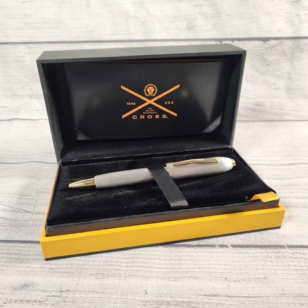 Cross Peerless 125 Ballpoint Pen Medalist Platinum Plate Gold Trim Swarovski